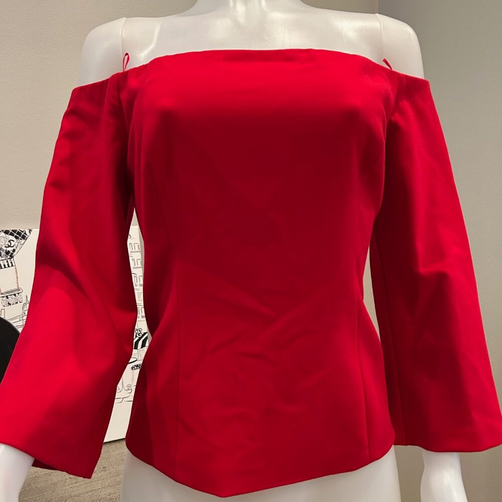 Trina Turk Red Off-Shoulder Long Sleeve Top
